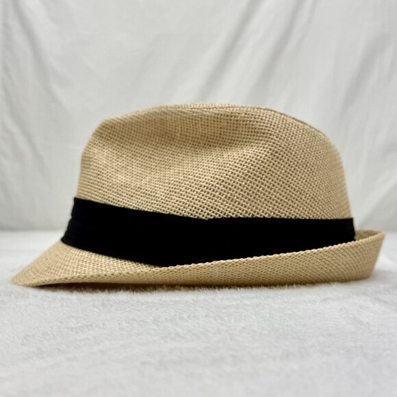 The Hatter Company Straw Fedora Hat Beige with Black Band - Picture 5 of 9